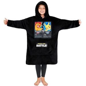 Pokemon Pikachu Charizur Trui voor kinderen, oversized fleece sweatshirt, warme plaid poncho, kinderen, jongeren, eenheidsmaat (Zwarte Charizard/Pikachu)