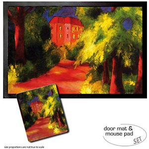 1art1 August Macke, Red House In A Park, 1914 Deurmat (60x40 cm) + Muismat (23x19 cm) Cadeauset