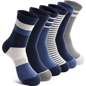Welwoos Kinder Jongens Sokken Sportsokken Ademend Hardloopsokken Compressie Katoen Cadeau Kindersokken 6 Paar (Grijs Blauw, 31-38)