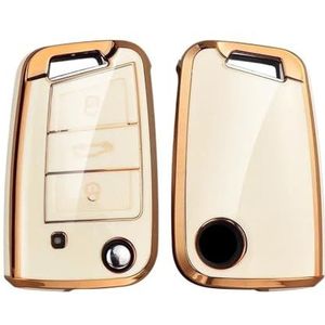 Autosleutel beschermhoes Autosleutel Case Volledige Cover Fob Voor Golf 7 MK7 Voor Tiguan MK2 Voor Ateca Voor Leon FR 2 Voor Ibiza Voor Octavia(White)