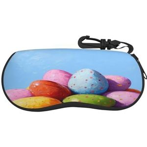 RAIZHE Kleurrijke cartoon eieren lichtgewicht en zachte bril tas, zonnebril tas met haak, ritssluiting, waterdicht materiaal, 6,7 inch lang, beschermt bril, Zwart, Eén Maat