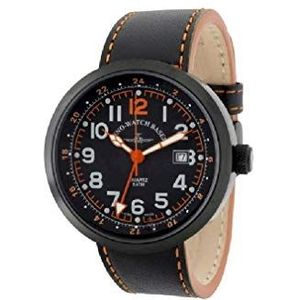 Zeno-Watch herenhorloge - Rondo GMT (Dual Time) zwart & oranje - B554Q-GMT-bk-a15