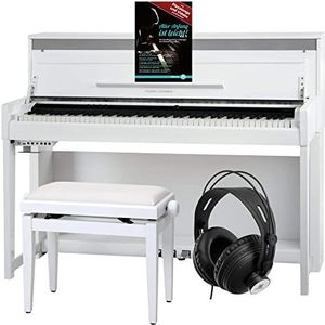 Classic Cantabile UP-1 WM Staande Digitale Piano - E-Piano met 88 gewogen hamertoetsenbord, USB, MIDI-Interface, 40 Voices, 256 polyfonie - Piano digitaal Set Pianobank en Hoofdtelefoon - Wit Mat