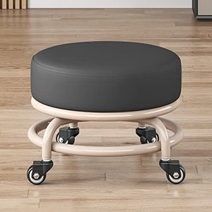 WYUYIWH Ronde rollende kruk schoonheidskrukken stoel lage kruk met wielen, rolstoel korte rolkrukken met universele zwenkwielen lederen lage kleine krukken op wielen voor thuis garage, C