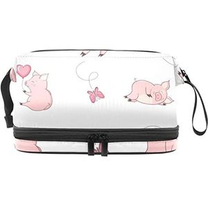 Grote capaciteit reizen cosmetische tas,Roze varken vliegenvlieger,Make-up tas,Waterdichte make-up tas organisator, Meerkleurig, 27x15x14 cm/10.6x5.9x5.5 in