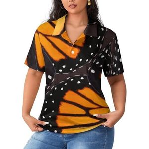 Oranje monarch vlindervleugels dames poloshirts met korte mouwen casual T-shirts met kraag golfshirts sport blouses tops 3XL