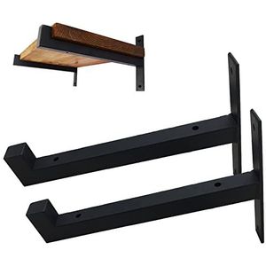 2 stuks plankhouders, zware industriële retro wandgemonteerde planksteunen, zwart, vierkant, metaal, plankdragers, wandrek, voor boeken, woonkamer, kantoor, keuken (20 cm)