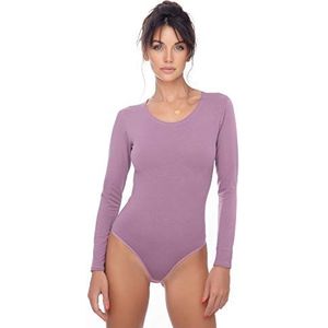 Evoni Damesbody met lange mouwen, ondoorzichtige bodysuit met ronde hals voor vrouwen, body met lange mouwen in verschillende kleuren, body shaper van katoen, jumpsuit, Oudroze, XL