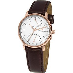 Jacques Lemans Heren analoog kwarts horloge met lederen armband N-218D, bruin/wit, Eén maat, Armband