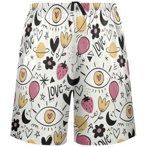 LI ZHI XIN Herenpyjamabroek, korte pyjamabroek, zomer casual shorts, elastische taille met trekkoord, rechte losse pasvorm met 2 zakken, S-XXL bloemenbloem aardbeienpatroon, Meerkleurig, S