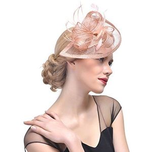 Ulalaza Fascinator dameshoed, haarband voor bruiloft, cocktail, derbyhoed, banket voor meisjes - beige - Taille Unique