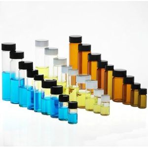 20 stuks/verpakking 3 ml 5 ml 10 ml 15 ml 20 ml 30 ml 40 ml 50 ml (helder/bruin) glazen afdichtingsfles reagensmonsterflesjes plastic deksel schroefdop (30 ml)(15ml)