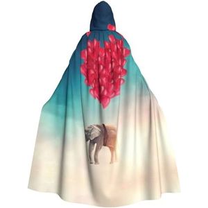 WURTON Carnaval cape met capuchon voor volwassenen, heks en vampier, cosplay kostuum, mantel, geschikt voor carnavalsfeesten, 190 cm olifant rood hart