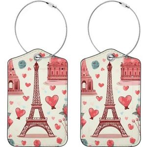 2 Pack Roze Eiffeltoren Bagagelabels Koffer Tag voor Vrouwen Mannen Reizen, Lederen Tas Tags met Stalen Loop en Waterdichte Naam ID Kaart voor Bagage Tassen Rugzakken Cruise
