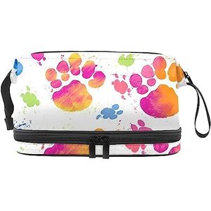 Dubbele Laag Cosmetische Tas Hond Poot Print Draagbare Make-up Tas Reizen Organizer Pouch voor Vrouwen Meisjes Toiletartikelen Tassen, multi 1, 27x15x14 cm/10.6x5.9x5.5 in, Make-up zakje