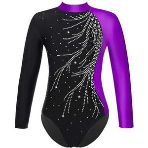 TIYGHI turnpakje voor meisjes, kinderen, lange mouwen, glanzend, strass, ballet, tutu, dans, turnpakje, schaatsen, bodysuit, Mauve, 12