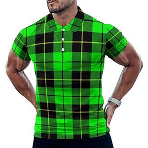 Groene Geruite Toevallige Poloshirts Voor Mannen Slim Fit Korte Mouw T-shirt Sneldrogende Golf Tops Tees 2XL