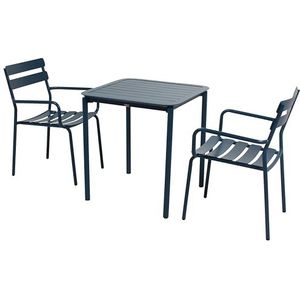 Oviala Vierkante terrastafel (70 x 70 cm) en 2 fauteuils donkerblauw