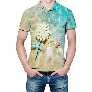 Zeester koraal en zeeschelp op strand heren shirt met korte mouwen golfshirts normale pasvorm tennis T-shirt casual business tops