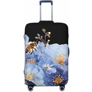 NONHAI Reizen Bagage Cover Koffer Protector Blauwe bloemen en bijen Elastische Wasbare Stretch Koffer Protector Anti-Kras Reizen Koffer Cover Fit 45-70 cm Bagage, Zwart, M