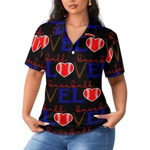 Love Baseball dames poloshirts met korte mouwen casual T-shirts met kraag golfshirts sport blouses tops L