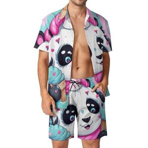 Kleurrijke Regenboog Eenhoorn Panda Heren 2 Stuks Hawaiiaanse Sets Losse Fit Korte Mouw Shirts En Shorts Strand Outfits XL