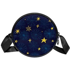 Gele sterren Blauwe Sneeuwvlokken Crossbody Tas Messenger Bag Purse voor Vrouwen, Meerkleurig, 6.7x6.7x2.3 in, Sling Rugzakken