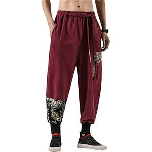 Japanse mannen katoen linnen kostuum print riem retro harembroek Haori Baggy broek Harajuku Hip Hop Jogger Color2 5XL