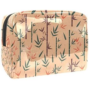 Vintage Bamboe Groen Paars Oranje Print Reizen Cosmetische Tas voor Vrouwen en Meisjes, Kleine Waterdichte Make-up Tas Rits Pouch Toiletry Organizer, Meerkleurig, 18.5x7.5x13cm/7.3x3x5.1in, Modieus