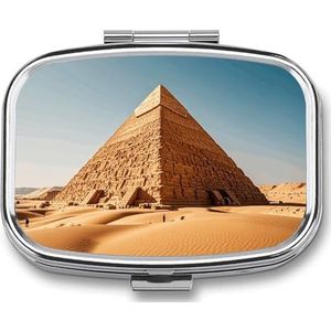 Draagbare medicijndoos voor op reis, reisjuwelendoos, dagelijkse schattige Egyptische piramide in woestijn, bedrukte rechthoekige pillendoosje. Geschikt voor tabletpillencapsule, snoepjes, sieraden,