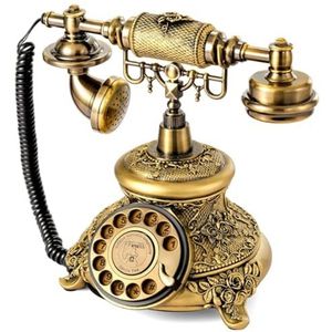 Antieke retro vaste telefoon, ouderwetse telefoon, retro roterende kiestelefoon, thuiskantoor, coffeeshop, bar, hoteldecoratie