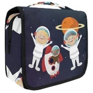 Cool Kids Astronauten Universum Raket Hangende Opvouwbare Toilettas Make-up Reizen Organizer Tassen Case voor Vrouwen Meisjes Badkamer