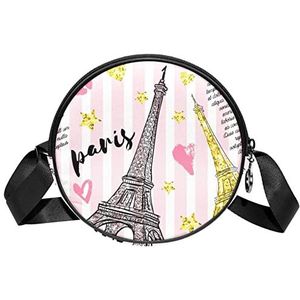 Messenger Bag Eiffeltoren Paris Roze Crossbody Tas voor Dames Rond, Meerkleurig, 6.7x6.7x2.3 in, Sling Rugzakken