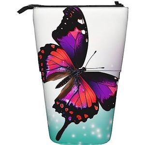 Kleurrijke Vlinder Etui Telescopische Make-up Tas Pop Up Office Organizer Box Staande Pen Houder Cosmetica Tas met Ritssluiting, Zwart, Eén maat, Munten Pouch