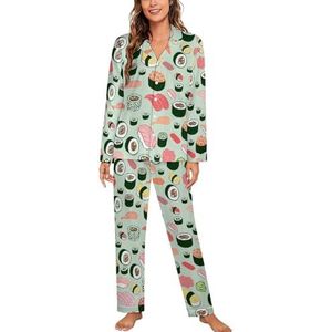 Sushi Patroon Lange Mouw Pyjama Sets Voor Vrouwen Klassieke Nachtkleding Nachtkleding Zachte Pjs Lounge Sets