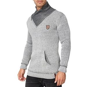 INDICODE Heren Dane Knit Sweater | Grofgebreide wintertrui met sjaalkraag Light Grey L