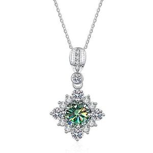 Kettingen voor vrouwen, S925 zilveren sieraden 1 ct VVS Moissanite diamanten halsketting for vrouwen vierkante hanger (Color : Blue Green_Onesize)