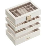SONGMICS - JBC164W01 - Sieradendoos - Wit - 4 Niveaus - Glazen Deksel - 17 x 28 x 18,3 cm