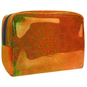 Draagbare make-up tas met rits reizen toilettas voor vrouwen handige opslag cosmetische zakje retro oranje mandala