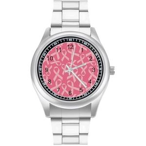 Roze Lintpatroon Heren Roestvrij Stalen Horloges Quartz Polshorloge Gemakkelijk te Lezen Custom Gift voor Papa Vriend