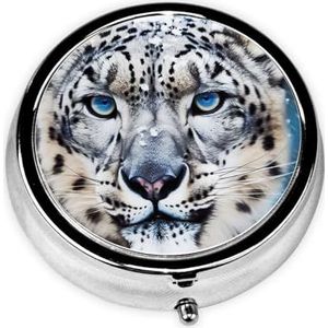 Blue Eyed Snow Leopard Gedrukt Pillendoosje met 3 compartimenten Pillendoosje Geneeskunde Pil Organizer Reizen Pillendoos Portemonnee Pocket voor Vitaminen Visolie Supplementen