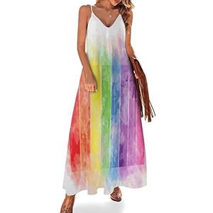Falling Rainbow Maxi-jurk voor dames, zomer, V-hals, mouwloos, spaghettibandjes, lange jurk