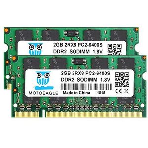 motoeagle 4GB Kit (2x2GB) DDR2 800 PC2 6400 6400S 2GB SODIMM 200-pin 1,8V CL6 niet-ECC ongebufferd notitieboek werkgeheugen
