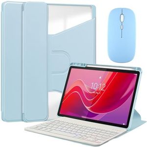 Toetsenbordhoes voor Lenovo Tab M11 11 Inch 2024 TB330FU, 360° Draaibare Behuizing, 7 Kleuren Regenboog Achtergrondverlichting Afneembaar USB-C Toetsenbord Met Muis,Blauw