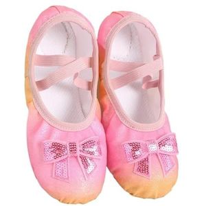 Sprankelende balletschoenen, dansschoenen, meisjes, ballerina's, schoenen, regenboog, pailletten, leer, zachte zolen, dansschoenen, sport, yogaschoenen, Geel, 35 EU