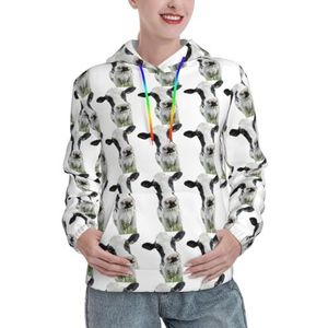 JIUTY Dier Grappige Koe Hoofd Zwart Wit Vrouwen Gevoerde Hoodie Warme Pullover Voorzak Winter Hoodies Met Zakken, Zwart, M