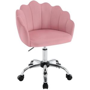 WOLTU BS152rs Homeoffice Bureaustoel, make-upstoel, ergonomisch, fluwelen stoel met bloemblad-rugleuning, draaistoel met wieltjes, stoel in hoogte verstelbaar, met metalen frame, roze