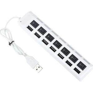 7 Poorten USB-hub LED USB 2.0-adapterhub Hoge Snelheid Multi-poortaansluiting Aan/uit-schakelaar Oplaadpoortsplitter Snel Veilig(7Ports LED White)