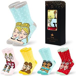 Disney Stitch Kuitlange sokken voor dames, tieners, zachte rekbare sokken, set van 5 stuks, cadeau voor vrouwen, Multi Prinses, 2.5/7.5 UK