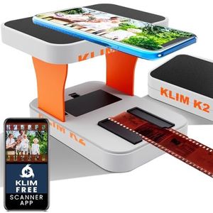 KLIM K2 mobiele filmscanner 35 mm - GRATIS APP - Positieve en negatieve scanner, diascanner, fotoscanner, 35 mm kleurenfilmontwikkelkit - Scanner voor oude foto's - Oranje & Grijs